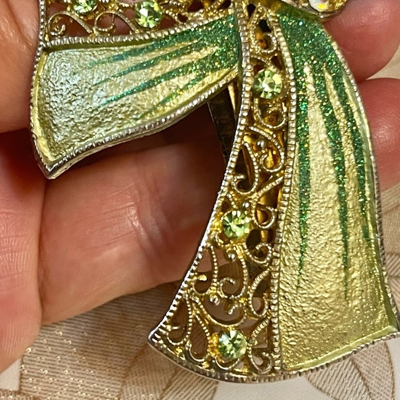 VTG  Hair Clip Hairpin Barrette GOLD ENAMEL RHINESTONE - Picture 3 of 6